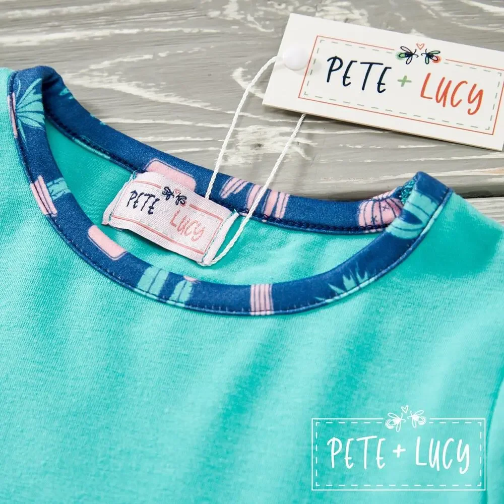 PETE + LUCY Blue Boho Cactus 2 Piece Set Pants Babydoll Top 2T NEW